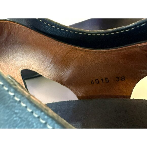 Taos Black Leather Carousel Wedge Sandals W/Cork Heel Size 38 US 8 - Picture 8 of 9